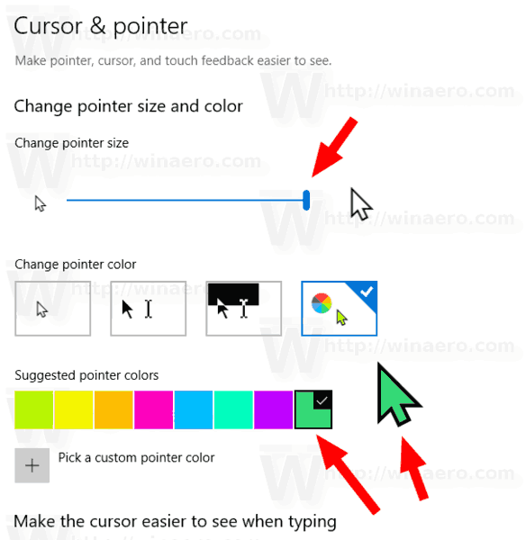 change size of mouse pointer windows 10