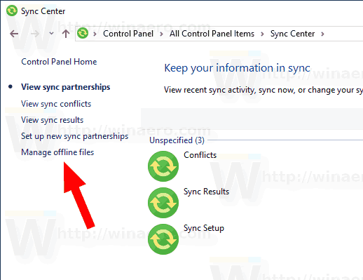 Windows 10 Manage Offline FIies Link