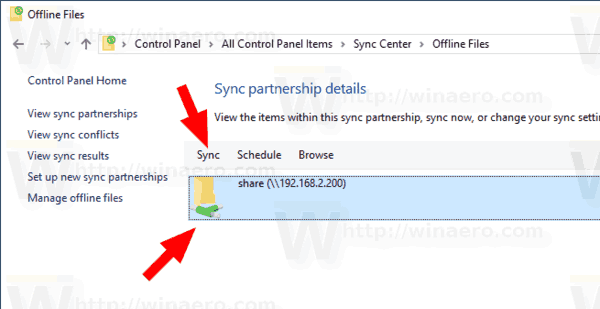 Windows 10 вручную синхронизирует отдельные автономные файлы