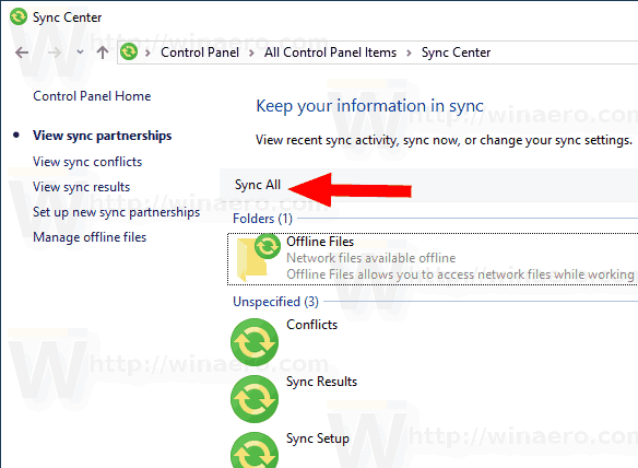 Windows 10 synkronoi Offline-tiedostot manuaalisesti