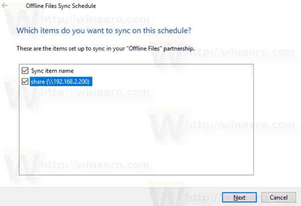 Windows 10 Offline Files Sync Schedule Items