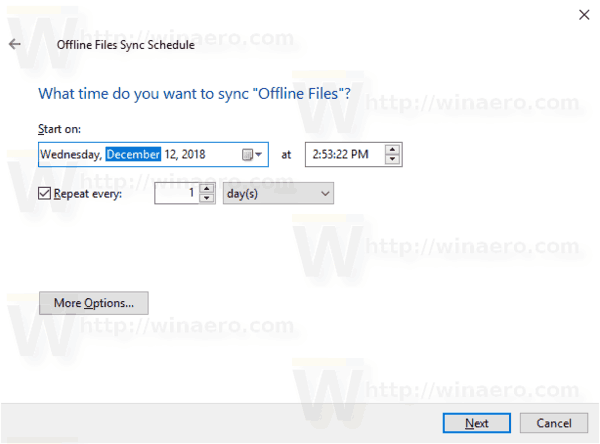 Windows 10 Offline Files Sync Schedule Time