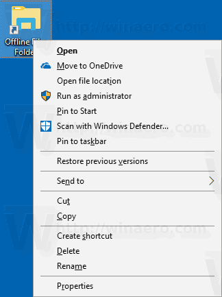 Папка с автономными файлами Windows 10: создание ярлыка вручную 2