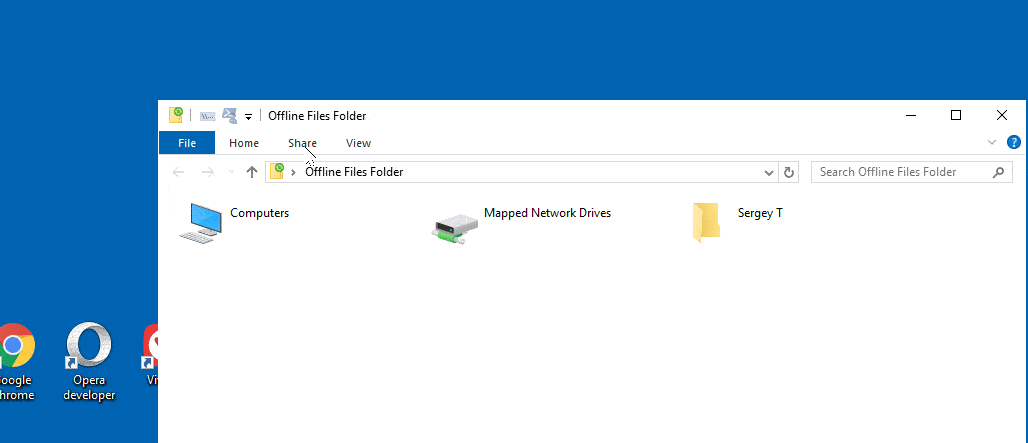 Создать ярлык для папки автономных файлов Windows 10