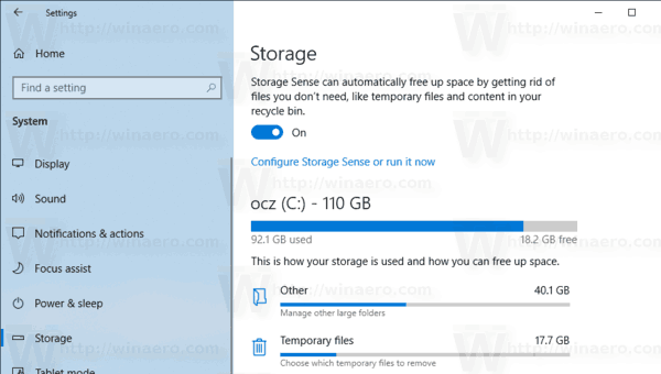 Windows 10 Storage Sense Enabled