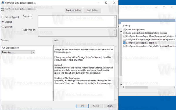 Windows 10 Storage Sense Group Policy Run Schedule