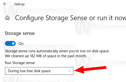 Windows 10 Storage Sense Configure Run Now Page