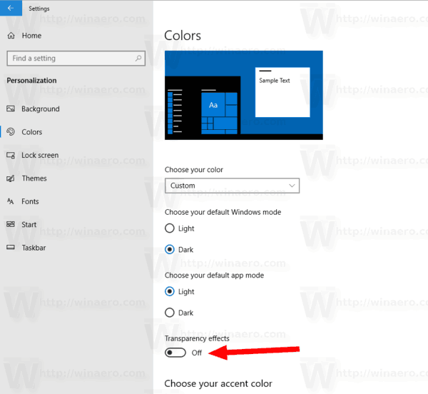  Windows 10 dezactivați efectele de transparență