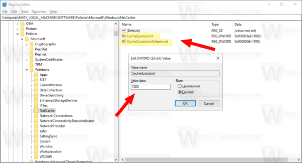 Windows 10 Tweak Change Offline Files Limits