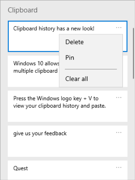 Clipboard history now shows five items per a page.