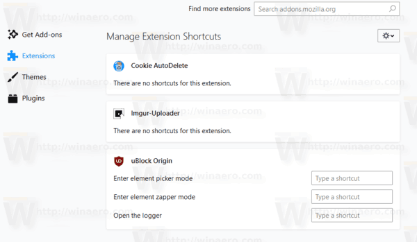 Firefox Add Ons Keyboard Shortcuts Page