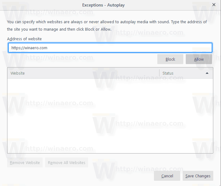 Firefox Autoplay Sound Blocker Exceptions