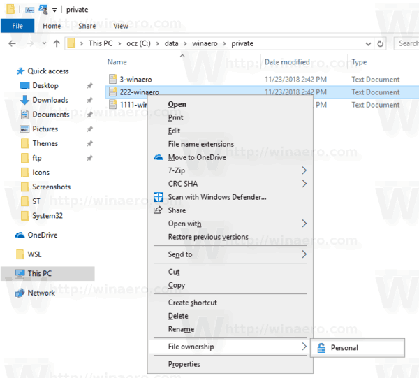 Контекстное меню дешифрования файла в Windows 10