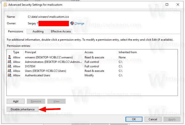 Windows 10 Disable Inherited Permissions