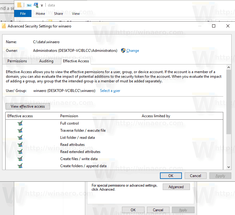 change permissions for all files in a directory windows 10