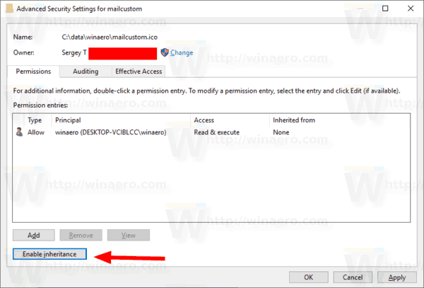 Windows 10 Enable Inherited Permissions