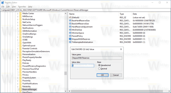 Windows 10 Enable Reserved Space