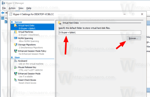 Windows 10 Hyper V Change Disk Folder