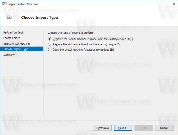 Windows 10 Hyper V Select Import Type