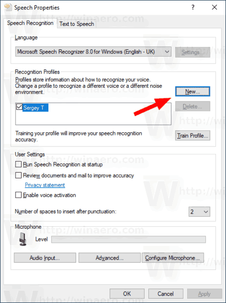 Windows 10 New Speech Recognition Profile