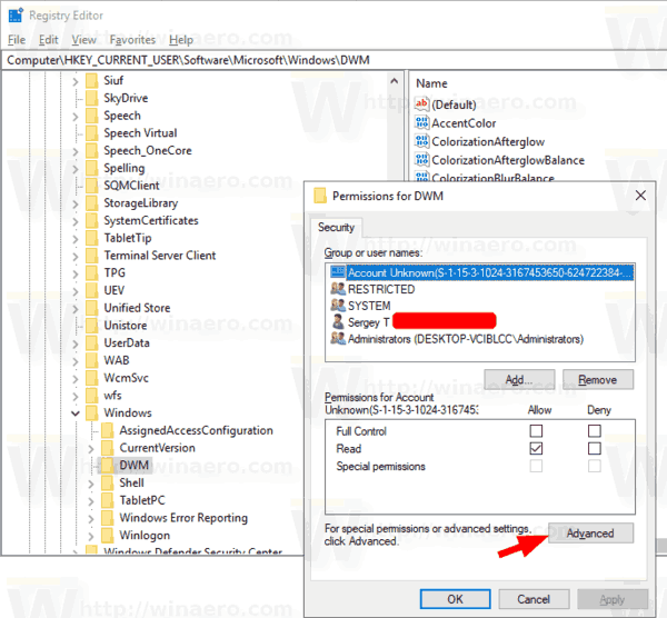 Windows 10 Registry Key Inherited Permissions 1