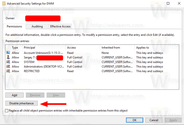 Windows 10 Registry Key Inherited Permissions 2