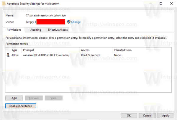 Windows 10 Removed Inherited Permissions