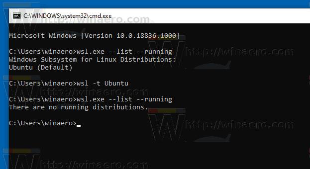 Прекратить запуск WSL Distro Windows 10