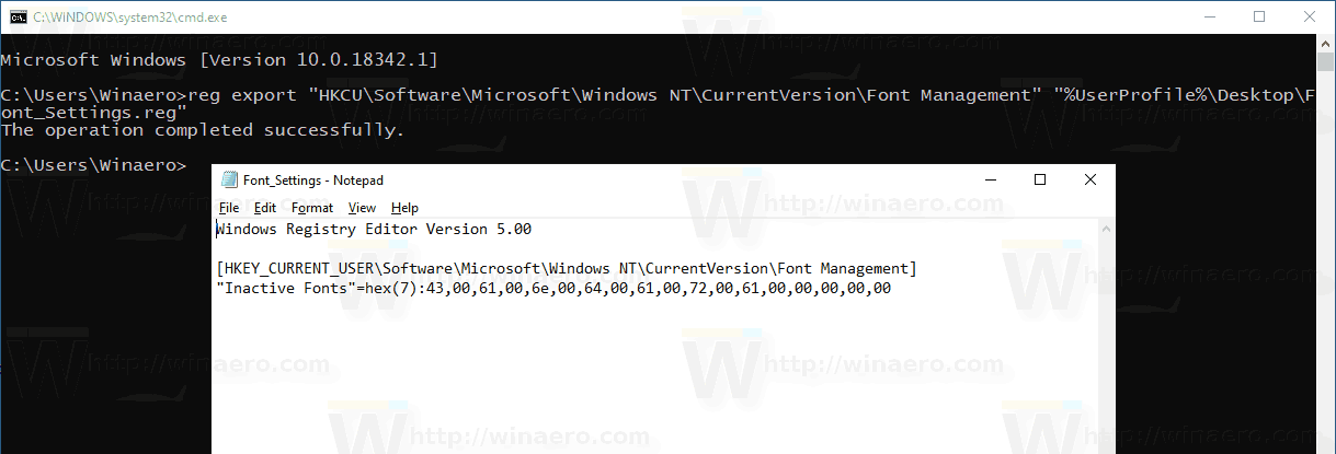 Настройки шрифта резервного копирования Windows 10