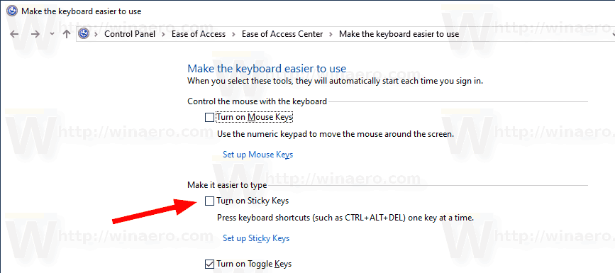 Windows 10 Включение залипания клавиш на панели управления