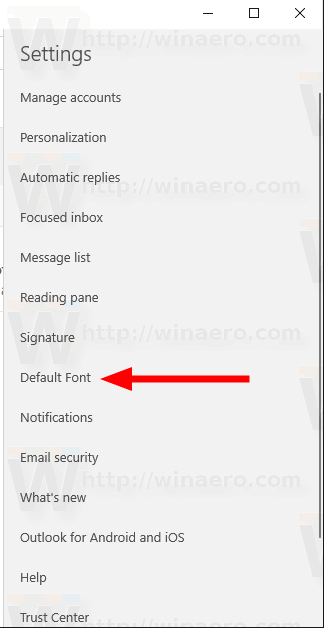 Шрифт Windows 10 Mail по умолчанию