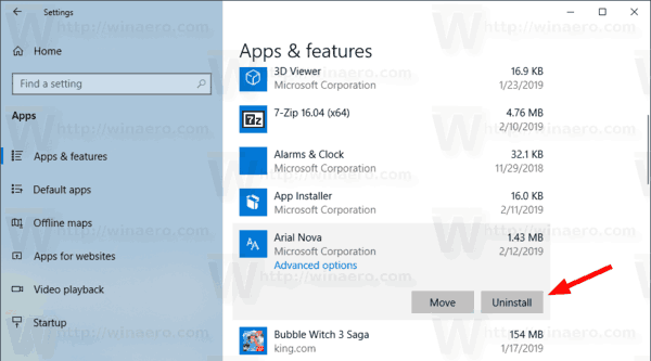 Windows 10 Uninstall A Font Apps And Features
