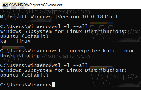Windows 10 Unregister WSL Distro
