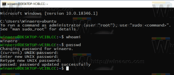 Windows 10 WSL Change User Password