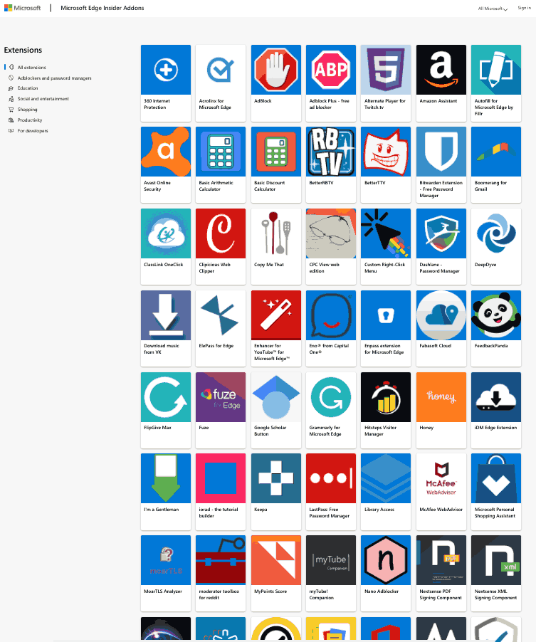 addons microsoft edge