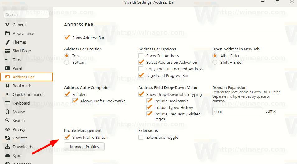 Vivaldi Disable User Profile Icon