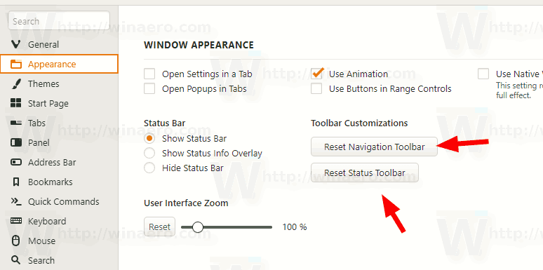 Vivaldi Reset Toolbar