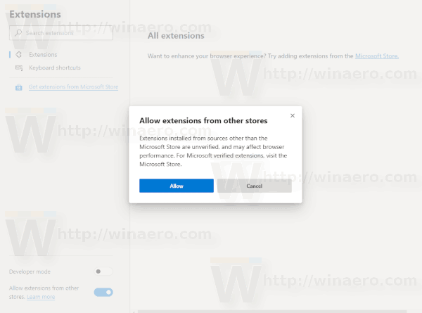 Windows 10 Edge Chromium Extension Store Confirmation