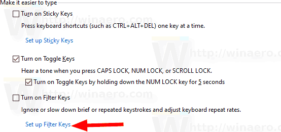 Windows 10 Enable Filter Keys Control Panel 2