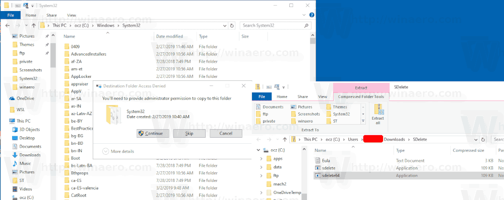 Windows 10 Поместите Sdelete в System32