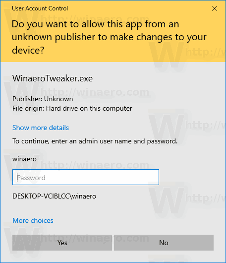 Windows 10 UAC Default Prompt