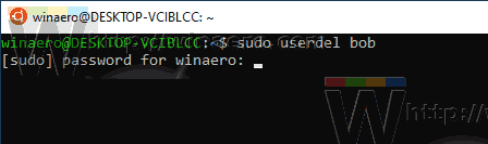 Windows 10 WSL Remove User
