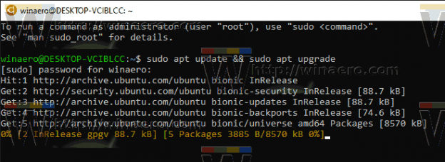 Update and Upgrade WSL Linux Distro in Windows 10