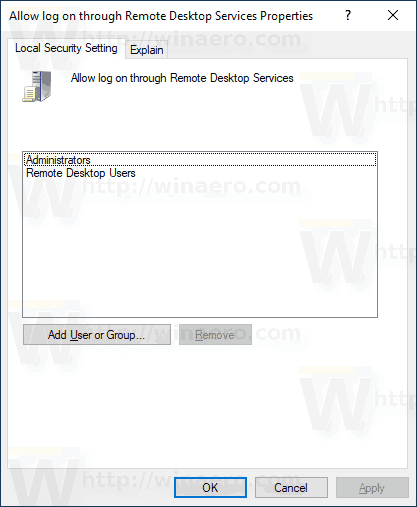 Add User To Allow Log On Through Remote Desktop Services Policy