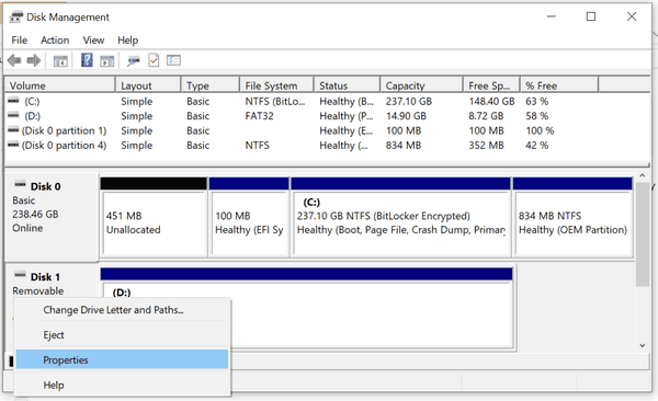 Disk Management Drive Properties Windows 10