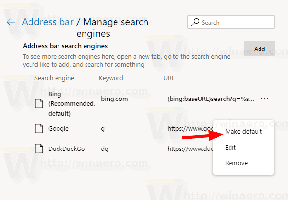 Edge Chromium Change Add Search Engine 5