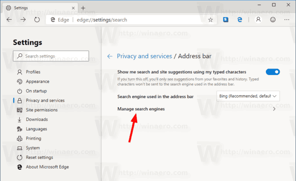 Change Search Engine In Microsoft Edge Chromium