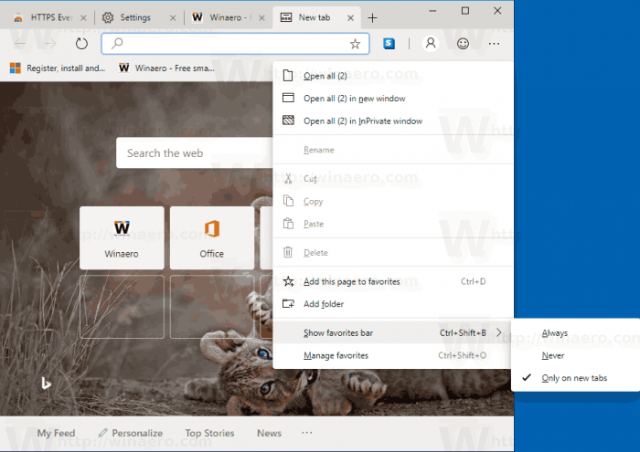 Hide or Show Favorites Bar in Microsoft Edge Chromium