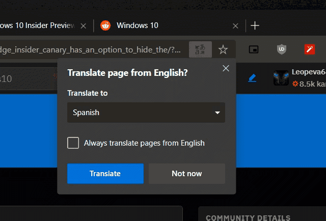 Microsoft Edge Chromium Translator Options 1