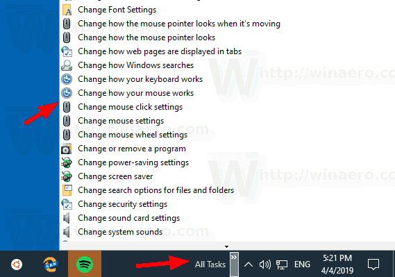Windows 10 All Tasks Toolbar